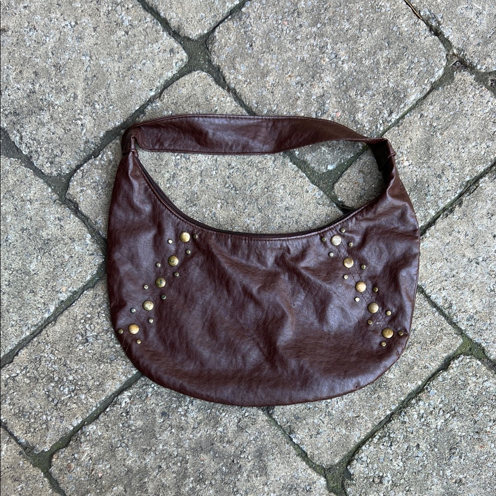 Vintage Brown Studded Hobo Bag